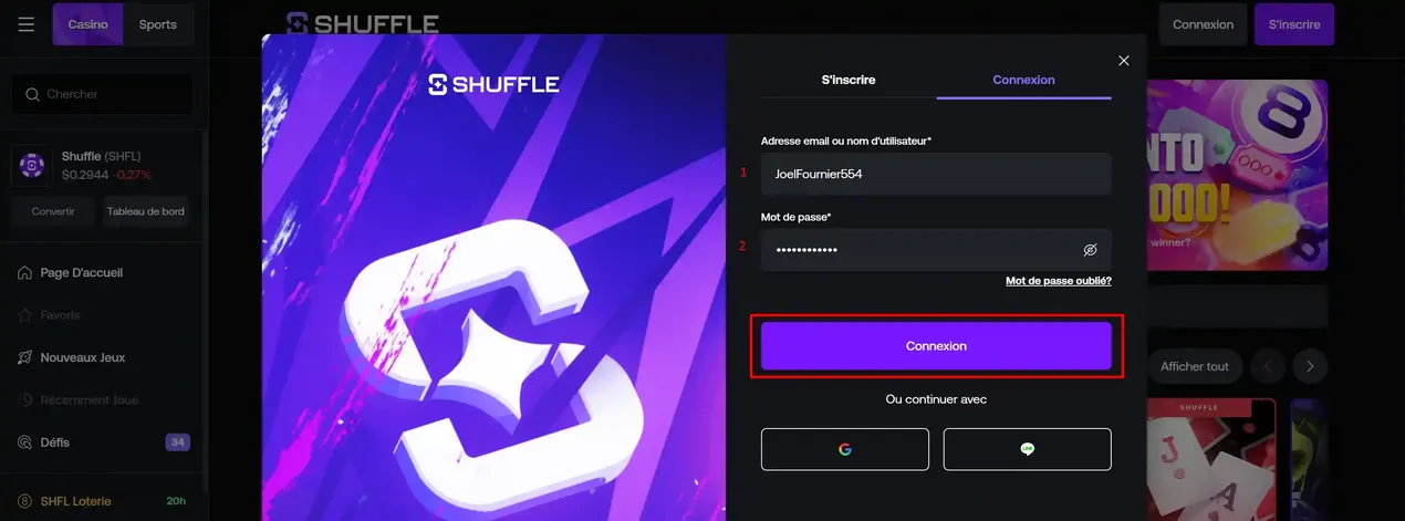 Shuffle Casino Login Process